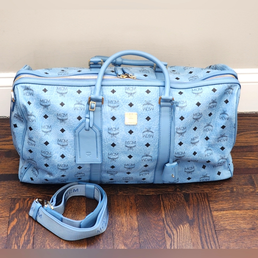 Brand New MCM Visetos Weekender Denim Coated Canvas Bag MUV7AVY02 Large